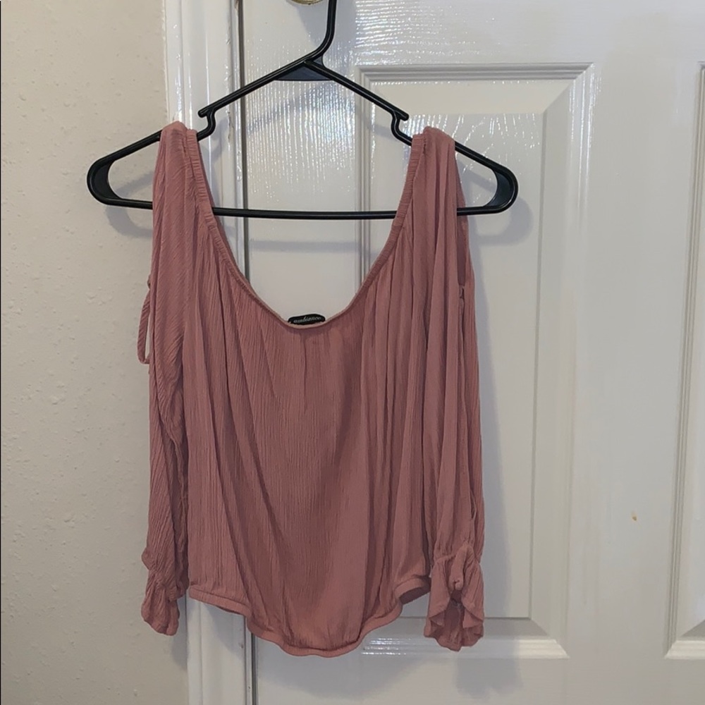 Off the shoulder light pink shirt